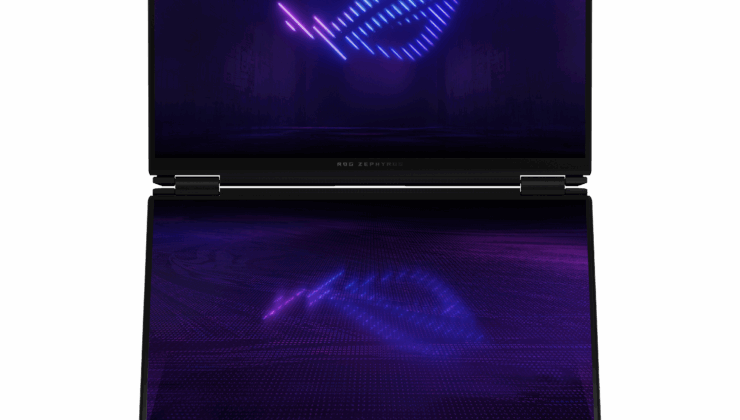ASUS ROG Zephyrus Duo 2026 otevřený se dvěma 16palcovými OLED displeji
