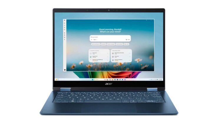 Modrý konvertibilní notebook Acer Swift Spin 14 AI s dotykovým displejem