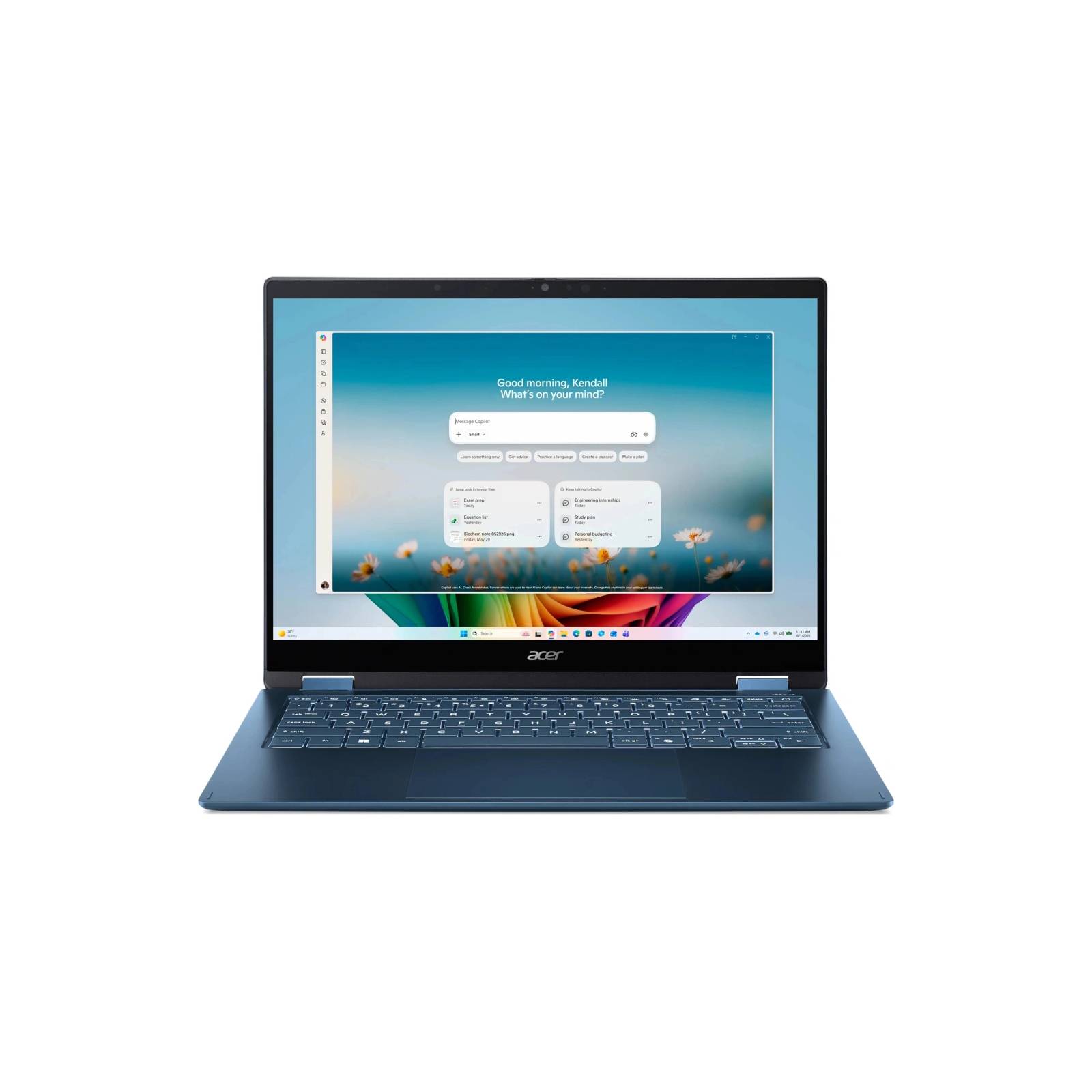Modrý konvertibilní notebook Acer Swift Spin 14 AI s dotykovým displejem